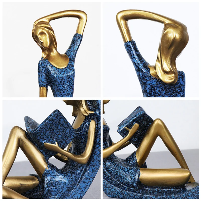 Yoga Girl Figurine Reading Girl Statue Ornament for Desktop Office Bedroom Living Room Statues Home Decoration