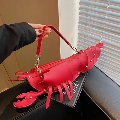 Young Girls Lobster Shape Crossbody Bag Solid Color Pu Leather Handbag Cute Creative Funny Bag Casual Toy Cross Body