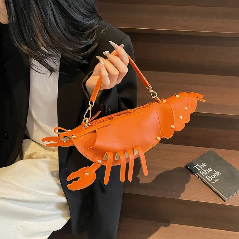 Young Girls Lobster Shape Crossbody Bag Solid Color Pu Leather Handbag Cute Creative Funny Bag Casual Toy Cross Body