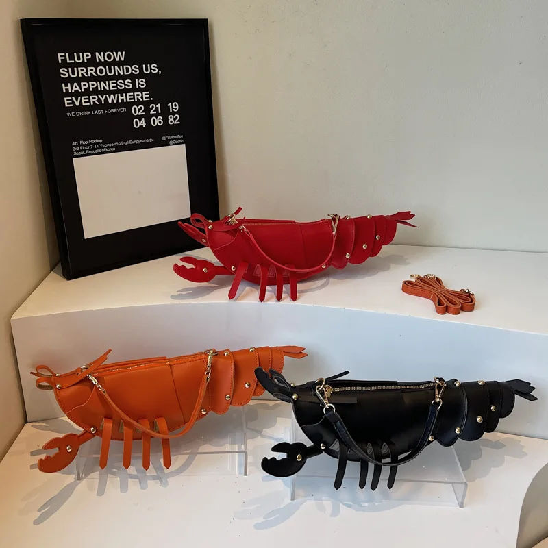 Young Girls Lobster Shape Crossbody Bag Solid Color Pu Leather Handbag Cute Creative Funny Bag Casual Toy Cross Body