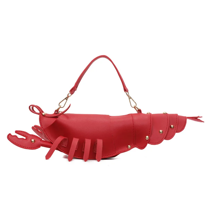 Young Girls Lobster Shape Crossbody Bag Solid Color Pu Leather Handbag Cute Creative Funny Bag Casual Toy Cross Body