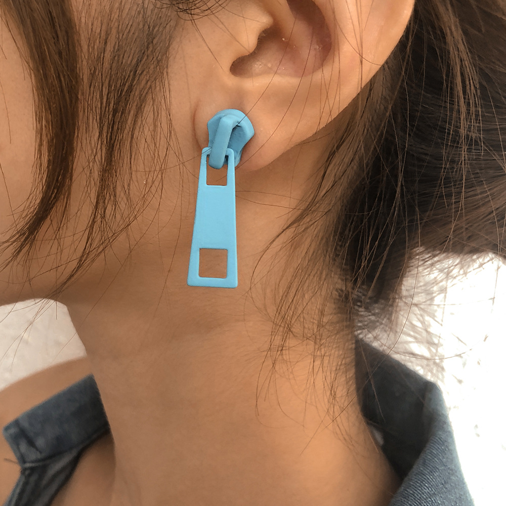 Zipper Stud Earrings Fashion Jewelry for Women Unusual Earrings Geometry Ear Ring Pop Hip Hop Piercing Jewelry