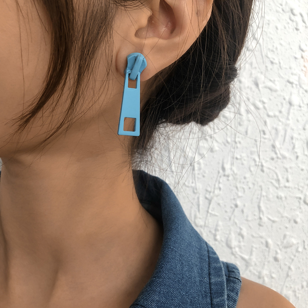 Zipper Stud Earrings Fashion Jewelry for Women Unusual Earrings Geometry Ear Ring Pop Hip Hop Piercing Jewelry