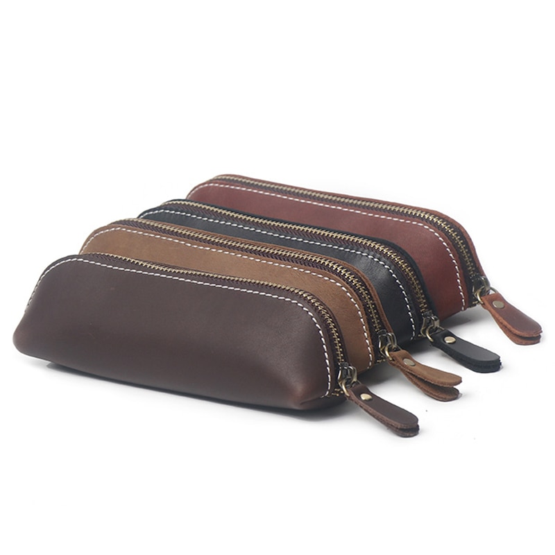 Zippered Genuine Leather Pencil Bag Zippered Genuine Leather Pencil Bag