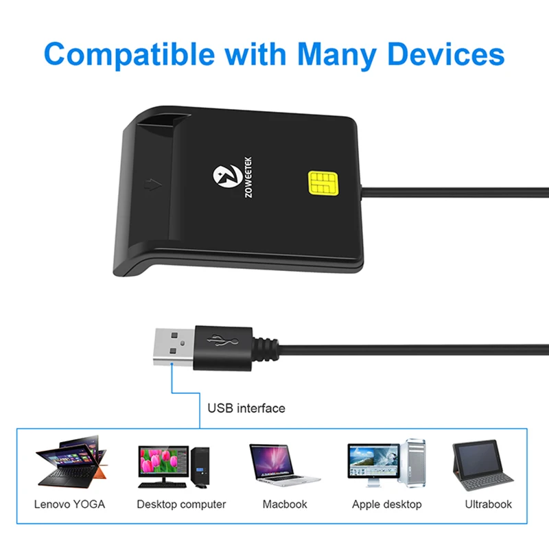 Zoweetek USB ID Smart Card Reader Electronic DNI Reader for ISO 7816 EMV IC DNIE Chip DNI Smart Card ZW-12026-1 Zoweetek USB ID Smart Card Reader Electronic DNI Reader for ISO 7816 EMV IC DNIE Chip DNI Smart Card ZW-12026-1